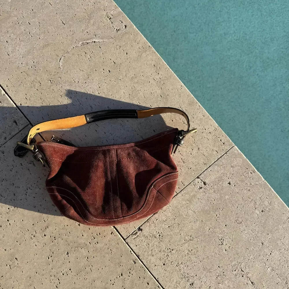 Vintage Coach Women's Suede Shoulder Bag Y2K